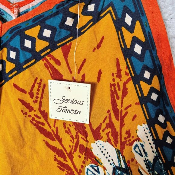 Jealous Tomato Tank Dress Women Medium Orange Floral Handkerchief Flowy Boho NWT - Picture 6 of 9